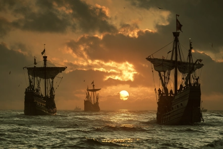 Image of Columbus's ships made with AI