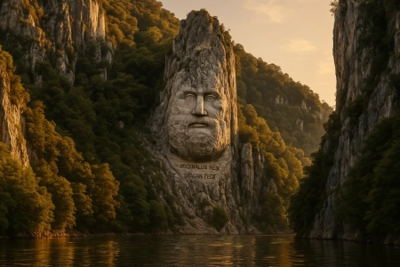 Decebalus's rock sculpture at Orșova made with AI