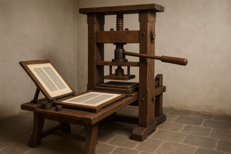 Illustration of Gutenberg's Printing Press made with AI