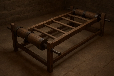 Illustration of a medieval torture rack made with AI