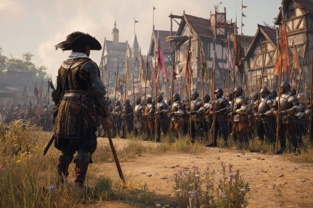 Pikeman and arquebusier formation, made with AI