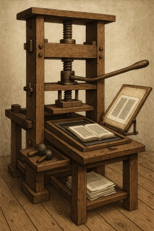 AI-generated Illustration of Gutenberg's Printing Press